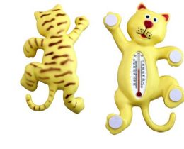 48 Bulk Smiling Cat Shape Outdoor Window Thermometer Self Adhesive Legs 6.75 Inch
