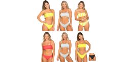 36 Bulk Junior TwO-Piece Swimsuits W/ Bandeau Tube Top & Brief Bottoms - Polka Dot, Striped, & Solid Print - Sizes SmalL-xl