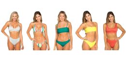 36 Bulk Junior TwO-Piece Printed Swimsuits W/ Assorted Styles - Polka Dot, Striped, & Solid Print