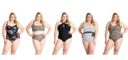 30 Bulk Women's Plus Size High Fashion Printed TwO-Piece & OnE-Piece Swimsuits - Polka Dot, Leopard, & Floral Print - Sizes 0X-3x