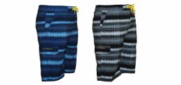 24 Bulk Men's High Fashion Fast Dry 4-Way Stretch Swim Trunks W/ Soundwave Pattern - Sizes SmalL-2xl