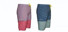 24 Bulk Men's High Fashion Fast Dry 4-Way Stretch Swim Trunks W/ Striped Pattern - Sizes SmalL-2xl