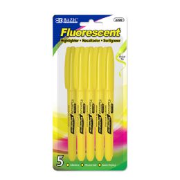 24 Bulk Yellow Pen Style Fluorescent Highlighter W/ Pocket Clip (5/pack)
