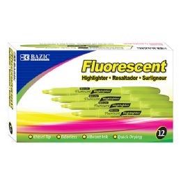 12 Bulk Yellow Pen Style Fluorescent Highlighter W/ Pocket Clip (12/box)