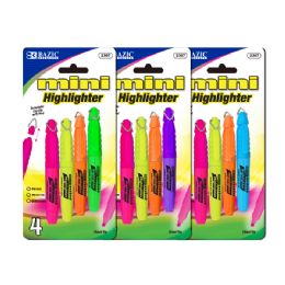 24 Bulk Mini Fluorescent Highlighter W/ Cap Clip (4/pack)