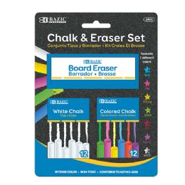 24 Bulk 12 Color & 12 White Chalk W/ Eraser Set