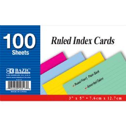 36 Bulk 100 Ct. 3" X 5" Ruled Colored Index Card