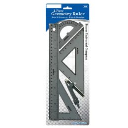144 Bulk 4-Piece Geometry Ruler Combination Sets with Compass