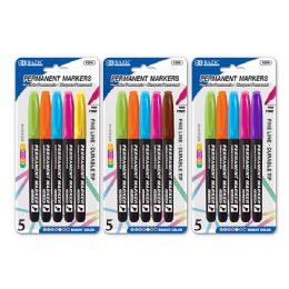 24 Bulk Bright Colors Fine Tip Permanent Markers W/ Pocket Clip (5/pack)