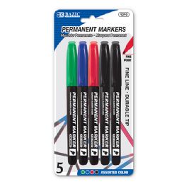 24 Bulk Assorted Colors Fine Tip Permanent Markers W/ Pocket Clip (5/pack)
