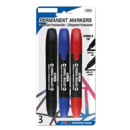 144 Bulk Assorted Colors Double-Tip Permanent Markers 3-Pack