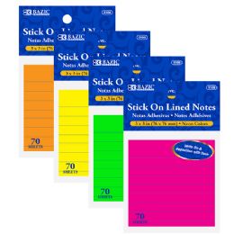 288 Bulk 70 Ct. 3" X 3" Neon Lined Stick On Notes