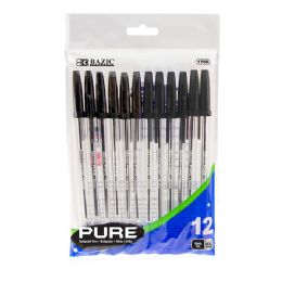 24 Bulk Pure Black Stick Pen (12/pack)