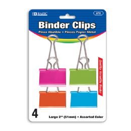 24 Bulk Large 2" (51mm) Assorted Color Binder Clip (4/pack)