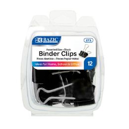 144 Bulk Assorted Size Black Binder Clip (12/pack)