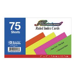 36 Bulk 75 Ct. 3 inch X 5 inch Ruled Fluorescent Colored Index Card