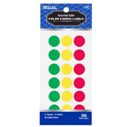 144 Bulk Assorted Color 34 Round Label 306pack
