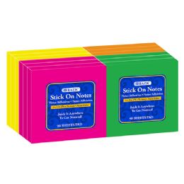 12 Bulk 90 Ct. 3" X 3" Neon Stick On Notes (12/shrink)