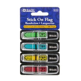 288 Bulk 25 Ct. 0.5" X 1.7" Neon Color Printed Sign Here Flags W/ Dispenser (4/pack)