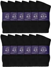 72 Bulk Yacht & Smith King Size Mens Cotton Black Crew Socks, Sock Size 13-16