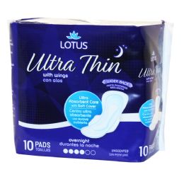 48 Bulk Lotus Maxi Pads 10 Ct Over Nite Ultra Thin With Wings