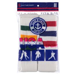 24 Bulk Yacht & Smith Athletic White Striped Tube Socks Size 9-15