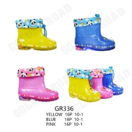 12 Bulk Girls Waterproof Printed Rain Boot With Easy Pull String Closure