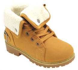 12 Bulk Girls Faux Fur Ankle Boots Assorted Size -- Color Tan