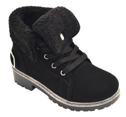 12 Bulk Girls Faux Fur Ankle Boots Assorted Size -- Color Black