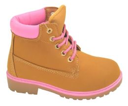 12 Bulk Girls Boots Assorted Size -- Color Tan/fuchsia