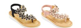 24 Bulk Girls Sandals Cute Open Toe Flats Dress Sandals Summer Shoes With Rhinestone Flowers