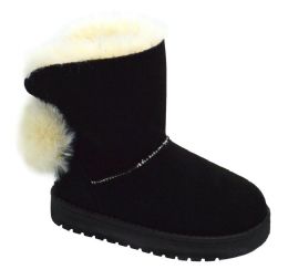 12 Bulk Girls Toddler Little Kid Warm Fur Winter Ankle Boot In Black