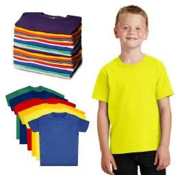 72 Bulk Kids Unisex Cotton Crew Neck T-Shirts, Assorted Sizes And Colors, Ages 4-12