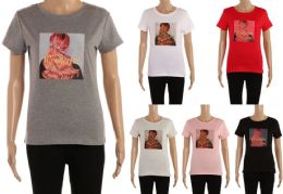 48 Bulk Womens Short Sleeve Crewneck Shirts Loose Casual Tee Printed Paris
