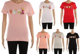 48 Bulk Womens Summer Printed T Shirt Casual Summer Short Sleeve Graphic Tees