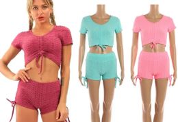 48 Bulk 2 Piece Outfits For Women Summer Short Sleeve Crop Tops And Shorts Set Soft Joggers Sets