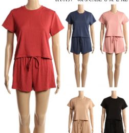 48 Bulk Women's Short Sleeve Sets Lounge 2 Piece Tracksuit Casual Loose Fit Outfits
