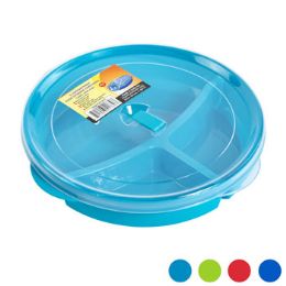 48 Bulk Plate 3-Sec W/lid & Microwave Vent 4 Color Bottoms/clear Lid# Sindoora