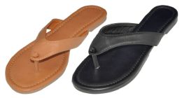 36 Bulk Women's Faux Leather Thong Sandals With Mini Wedge And Soft Footbed