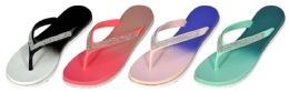 36 Bulk Women's Thong Slide Sandals With Tie Dye Footbed And Rhinestone Embellishment