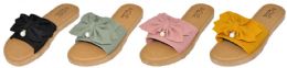 36 Bulk Women's Wedge Slide Sandals With Knit Bow Tie Strap And Pearl Embellishment