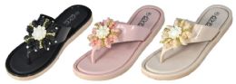 36 Bulk Women's Mini Wedge Gizeh Slide Sandals With Jewel And Flower Embellishment