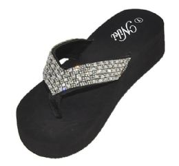 36 Bulk Women's Wedge Gizeh Thong Sandals With Jem And Rhinestone Embellishment