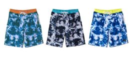 36 Bulk Little Boy's Tie Dye Swim Trunks With Two Tone Waistband