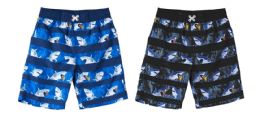 24 Bulk Toddler Boy's Striped Swim Trunks With Shark Print