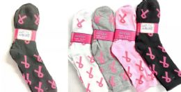 120 Bulk Breast Cancer Crew Sock Assorted Color Size 9 - 11