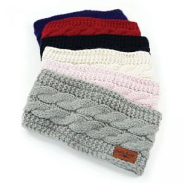 24 Bulk Britt's Knits Women's Plush Lined Cable Knit Headwarmers With Patch Embellishment