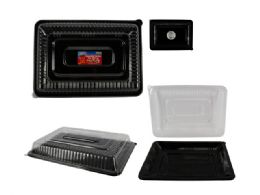 48 Bulk PLASTIC SERVING TRAY WITH LID 10" X 14" DISPOSABLE