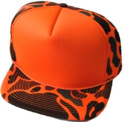 36 Bulk Adults Hats Neon Orange Camo Winter Blank Caps With Plain Neon Orange Front