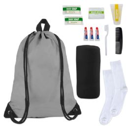 24 Bulk Deluxe Hygiene Kit Includes Drawstring, Socks, Blanket And 10 Toiletries - Assorted Colors